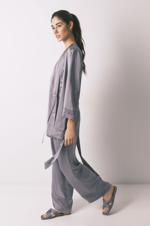 Women'secret Conjunto de pijama de cetim e renda cinzento cinzento