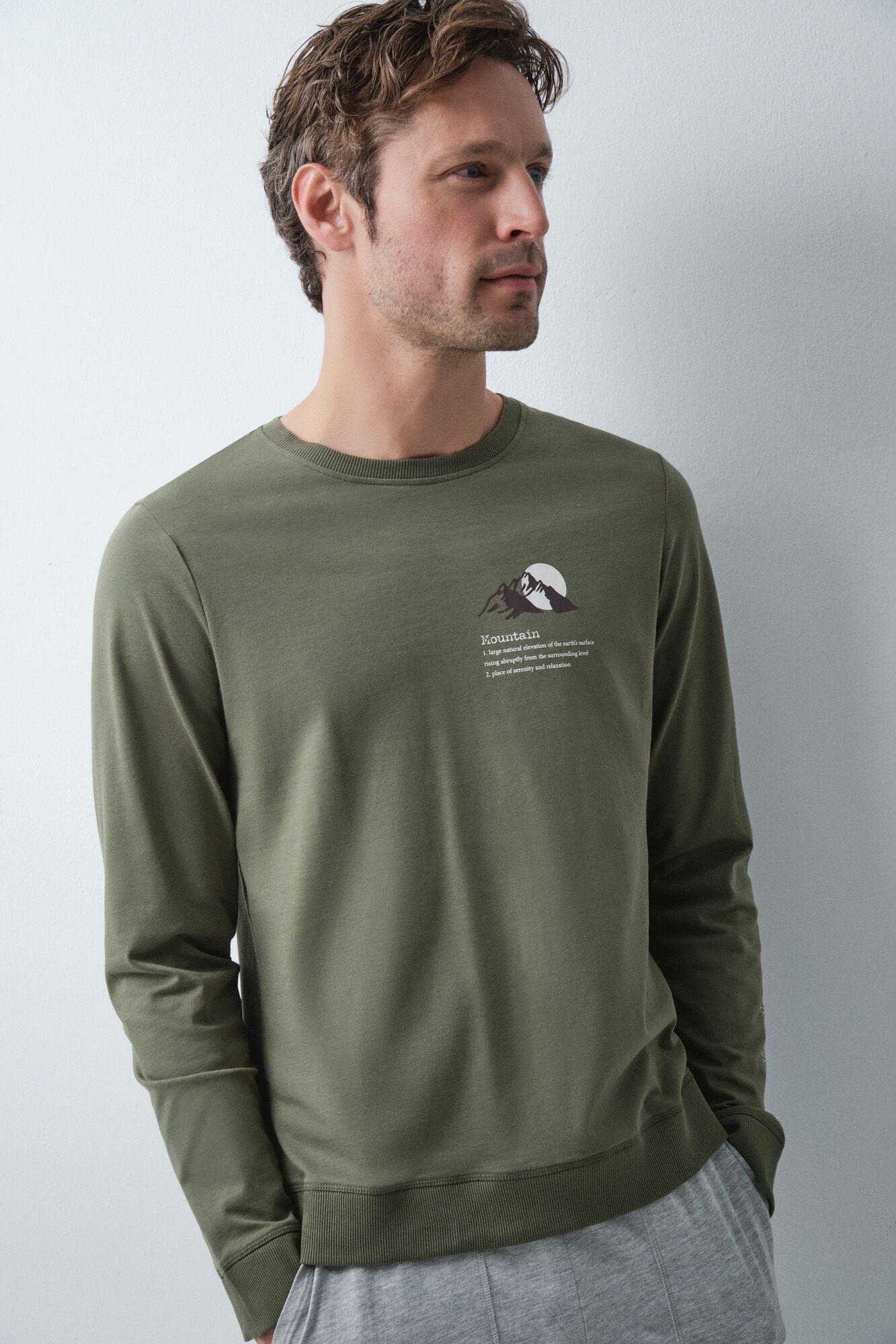 Women'secret Pijama comprido em algod&atilde;o verde cinza