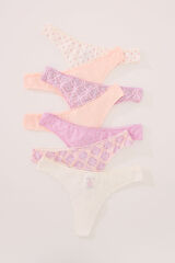 Women'secret Pack of 7 cotton thongs in pink tones printed