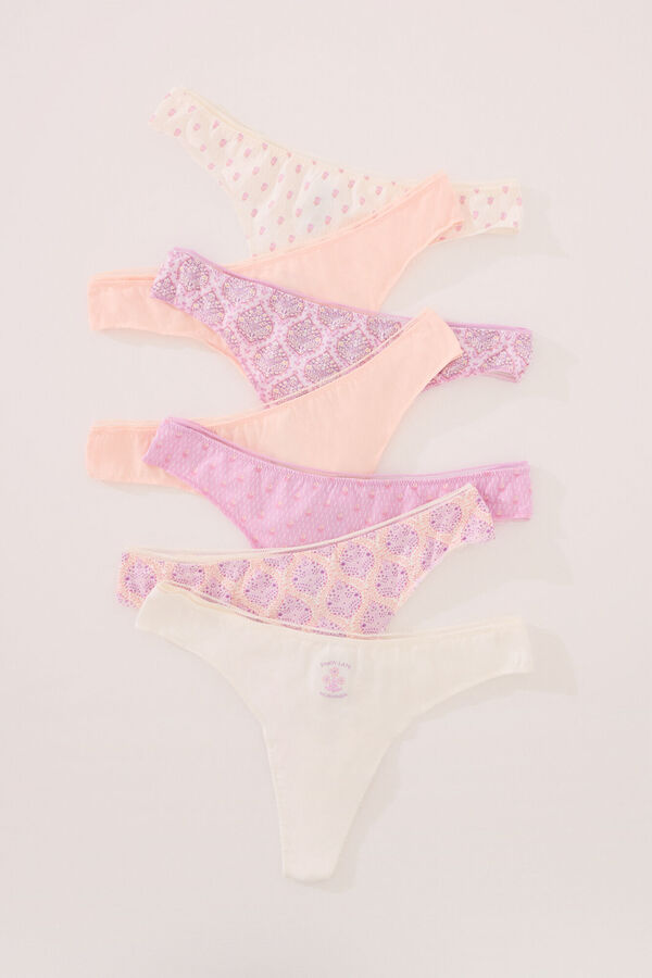 Women'secret Pack of 7 cotton thongs in pink tones printed