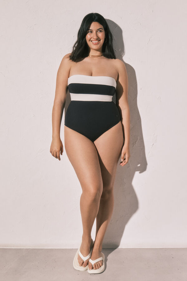 Women'secret Fato de banho bandeau moldador color block B&W preto