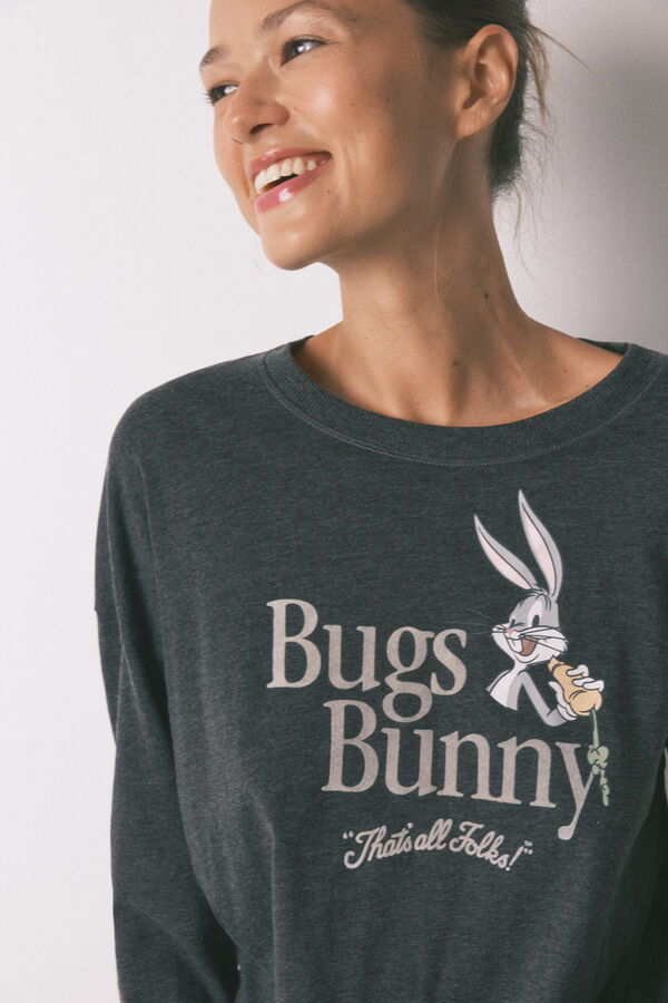 Women'secret Pijama comprido de algodão cinza Bugs Bunny cinzento