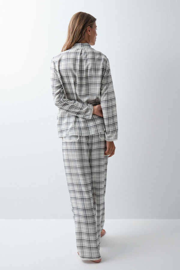 Women'secret Pijama comprido camiseiro em xadrez com detalhes em renda branco