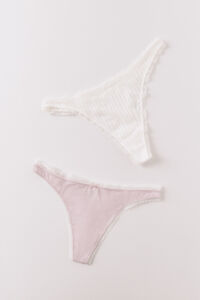 Women'secret Pack 2 tangas em algod&atilde;o rosa e estampado branco