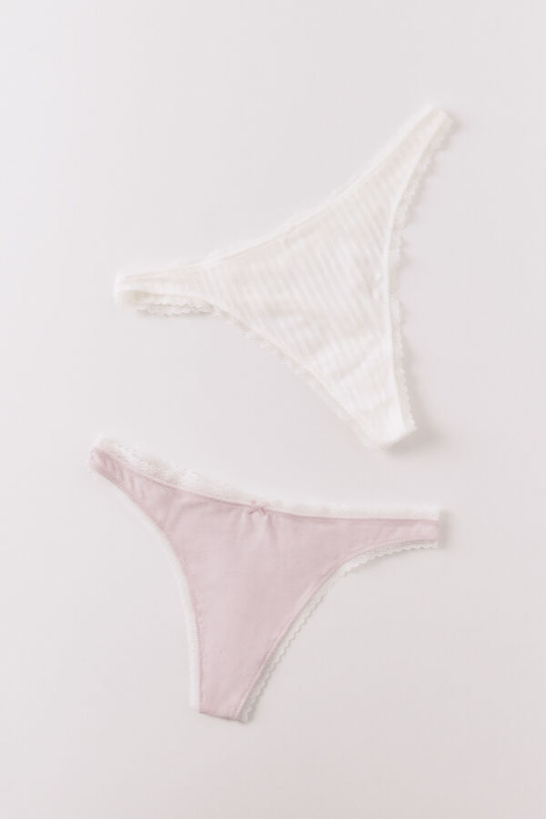 Women'secret Pack 2 tangas em algod&atilde;o rosa e estampado branco branco