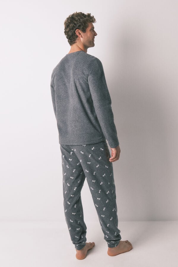 Women'secret Pijama comprido longo de polar masculino "Motocicleta" cinzento