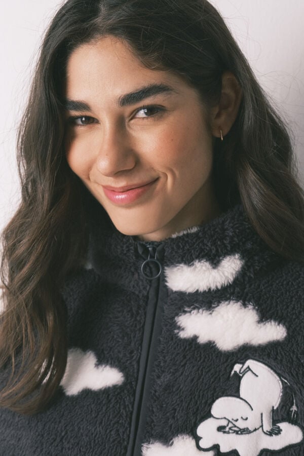 Women'secret Bata curta em polar estampado de nuvens Moomin cinza cinzento