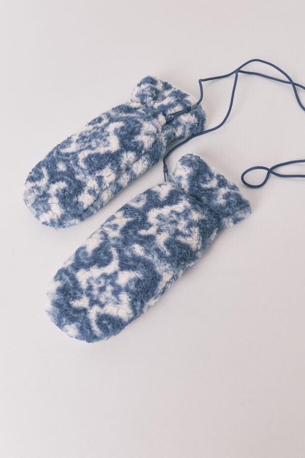 Women'secret Luvas de pele de borrego com estampa azul azul