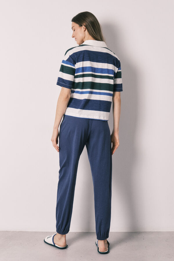 Women'secret Pijama Hello Kitty manga curta polo riscas em algod&atilde;o azul