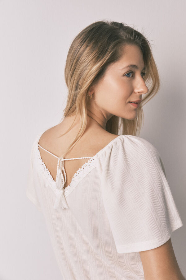 Women'secret Camisa de dormir "maternity" em pointelle com folho branco bege