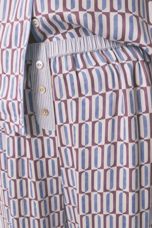 Women'secret Pijama camiseiro longo de cetim com estampa geométrica estampado