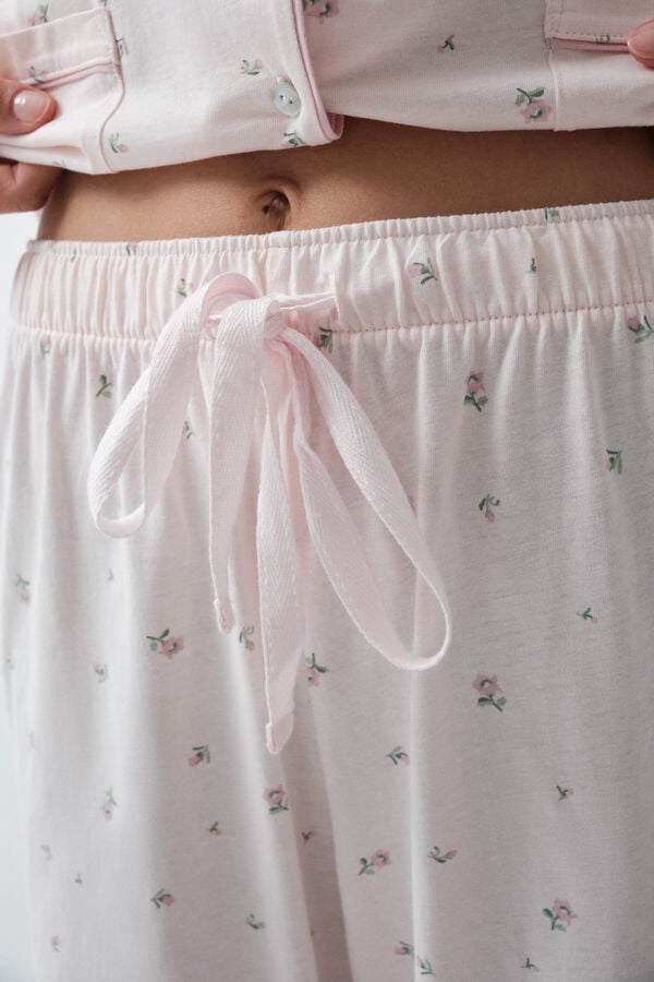 Women'secret Pijama comprido camiseiro em algod&atilde;o com estampado de flores rosa