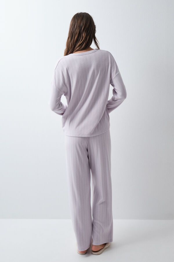 Women'secret Pijama comprido de riscas malva rosa