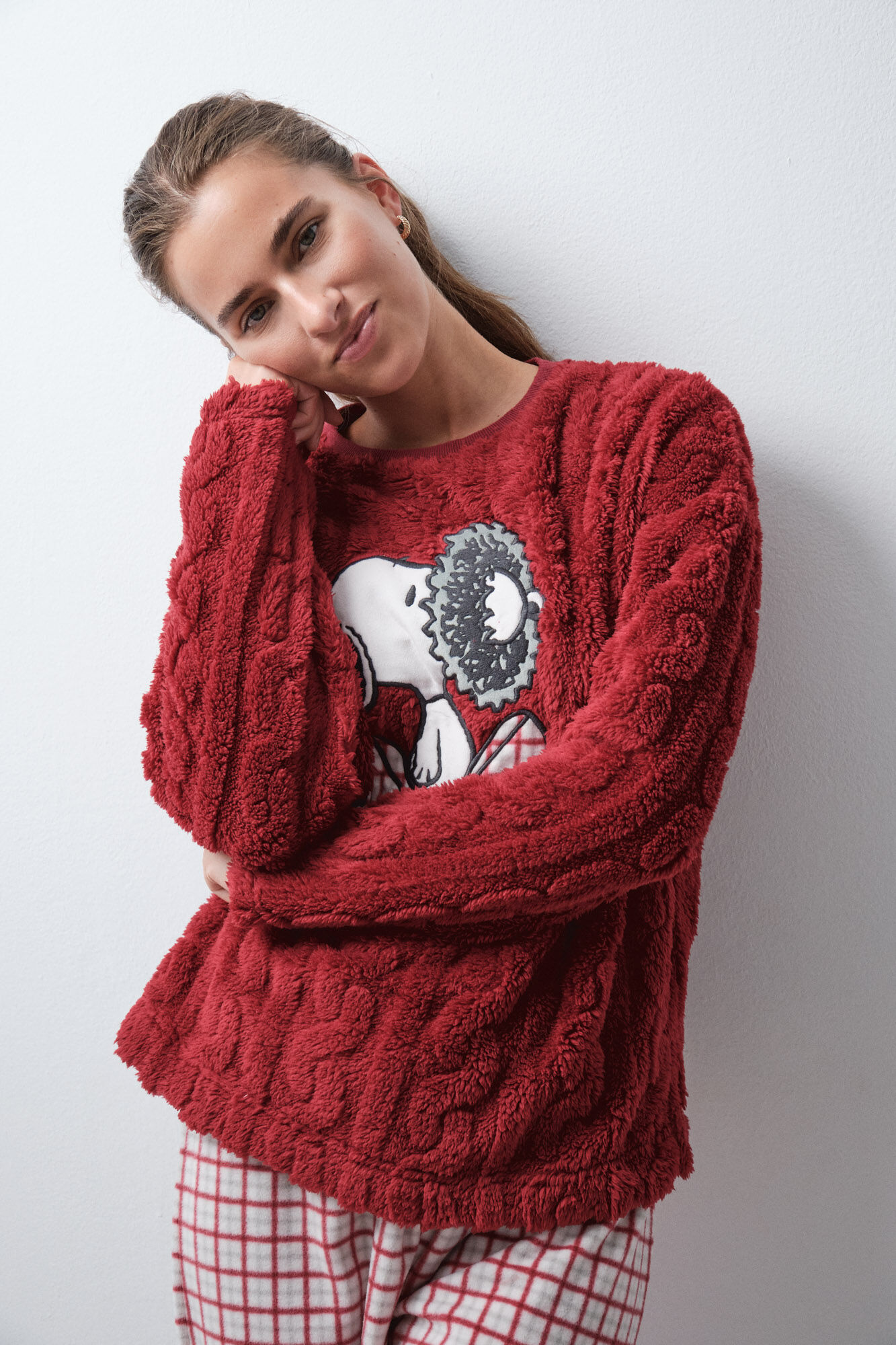 Women'secret Pijama largo cuadros Snoopy polar