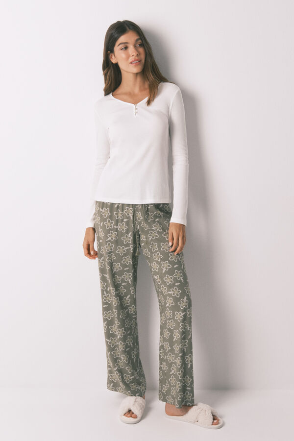 Women'secret Camiseta panadera algodón blanco marfil