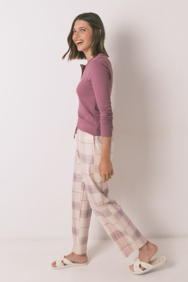 Women'secret Pijama largo algodón estampado cuadros rosa rosa