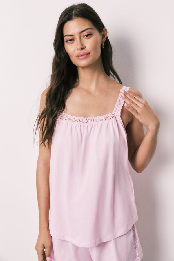 Women'secret Pijama curto em algod&atilde;o e renda rosa rosa