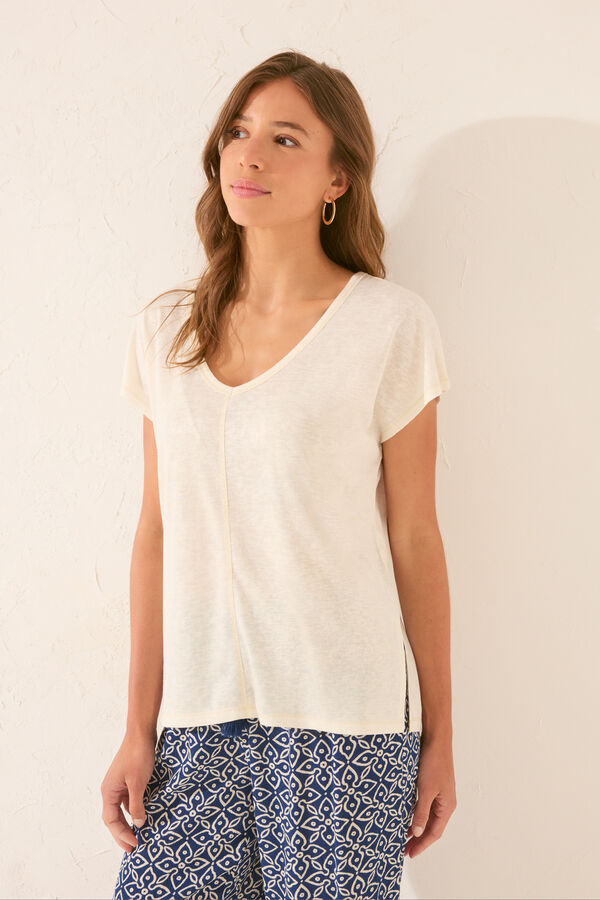 Women'secret T-shirt branca de manga curta com glitter bege