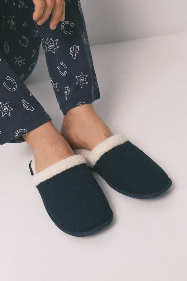 Women'secret Chinelos de quarto texturizadas azuis masculinas azul