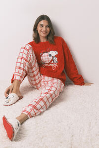 Women'secret Pijama longo de lã xadrez vermelho Snoopy