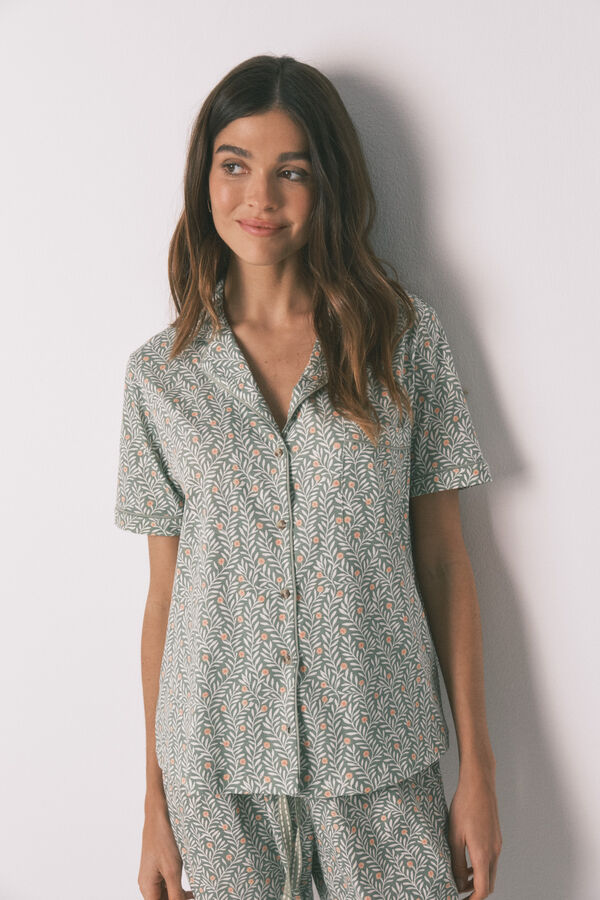 Women'secret Pijama camiseiro em 100% algod&atilde;o estampado de flores verde