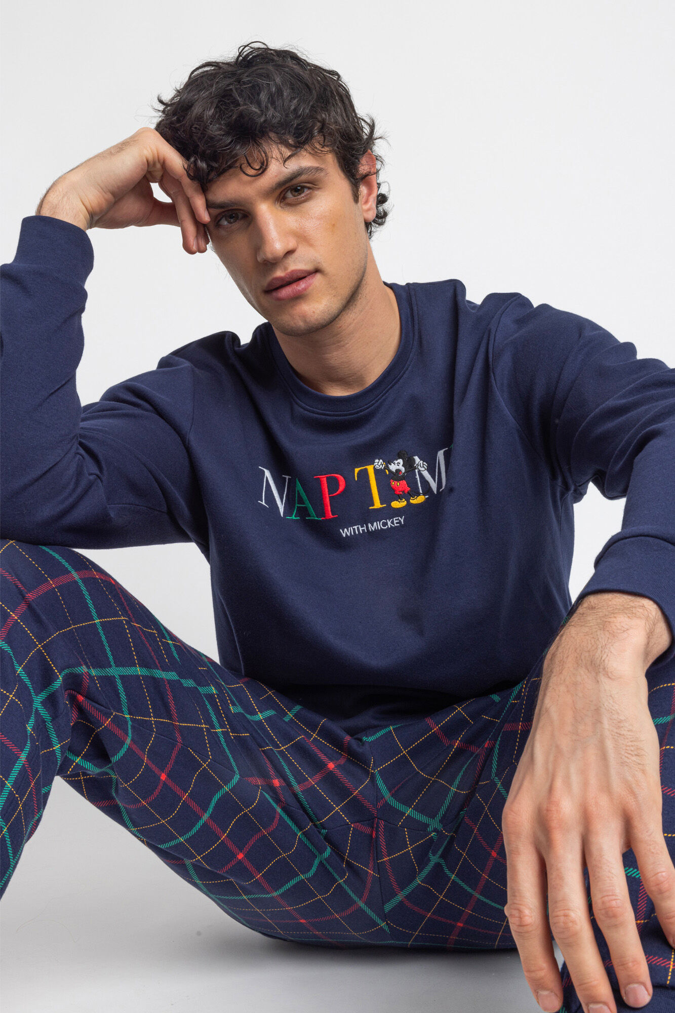 Admas Pijama comprido xadrez Mickey para homem