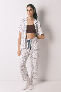 Women'secret Pijama camiseiro estampado de p&aacute;ssaros em algod&atilde;o branco