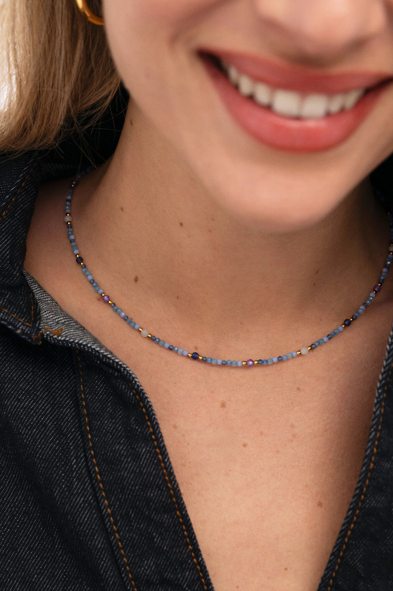 Singularu Collar Glam Azul Acero Ba&ntilde;o Oro