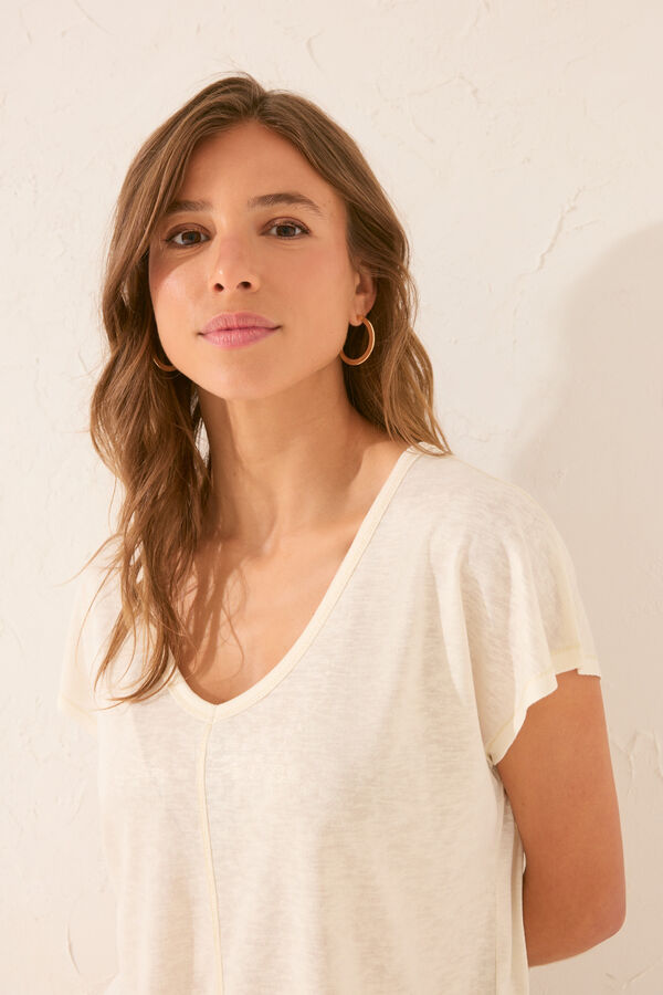 Women'secret T-shirt branca de manga curta com glitter bege