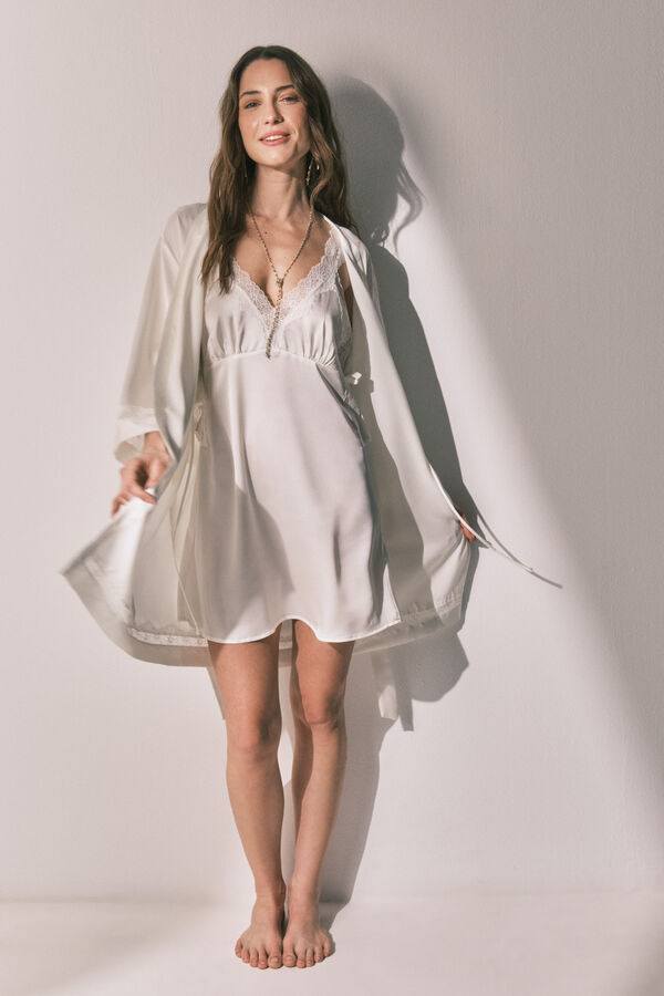 Women'secret Robe comprida em cetim bege bege