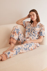 Womensecret Pijama camisero flores naranja estampado