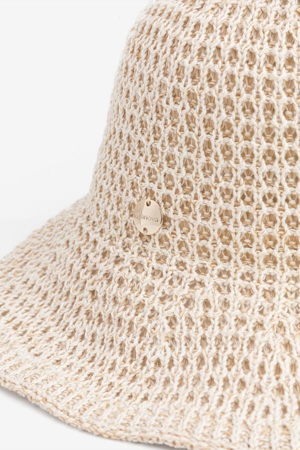 Vilanova Chap&eacute;u bucket efeito palha com riscas bege