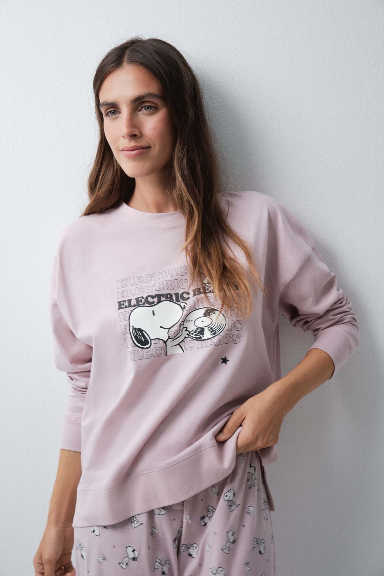 Women'secret Pijama comprido em algod&atilde;o Snoopy rosa
