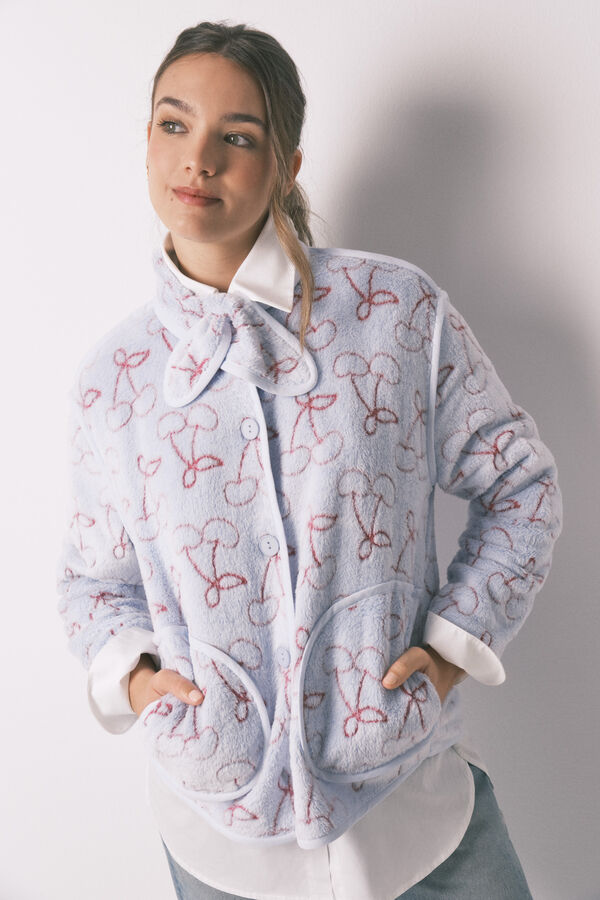 Women'secret Robe polar de borrego jacquard azul