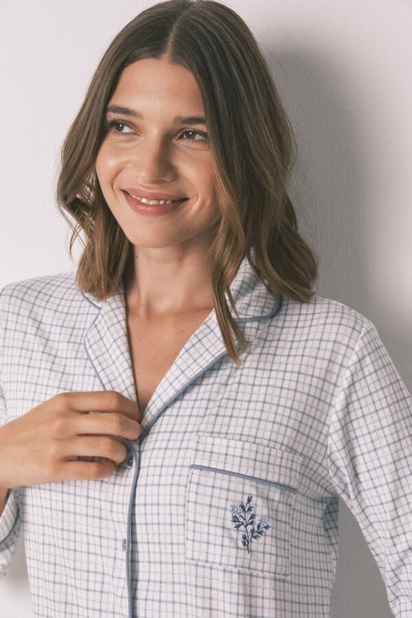 Women'secret Pijama camiseiro longo xadrez com efeito brilhante   azul