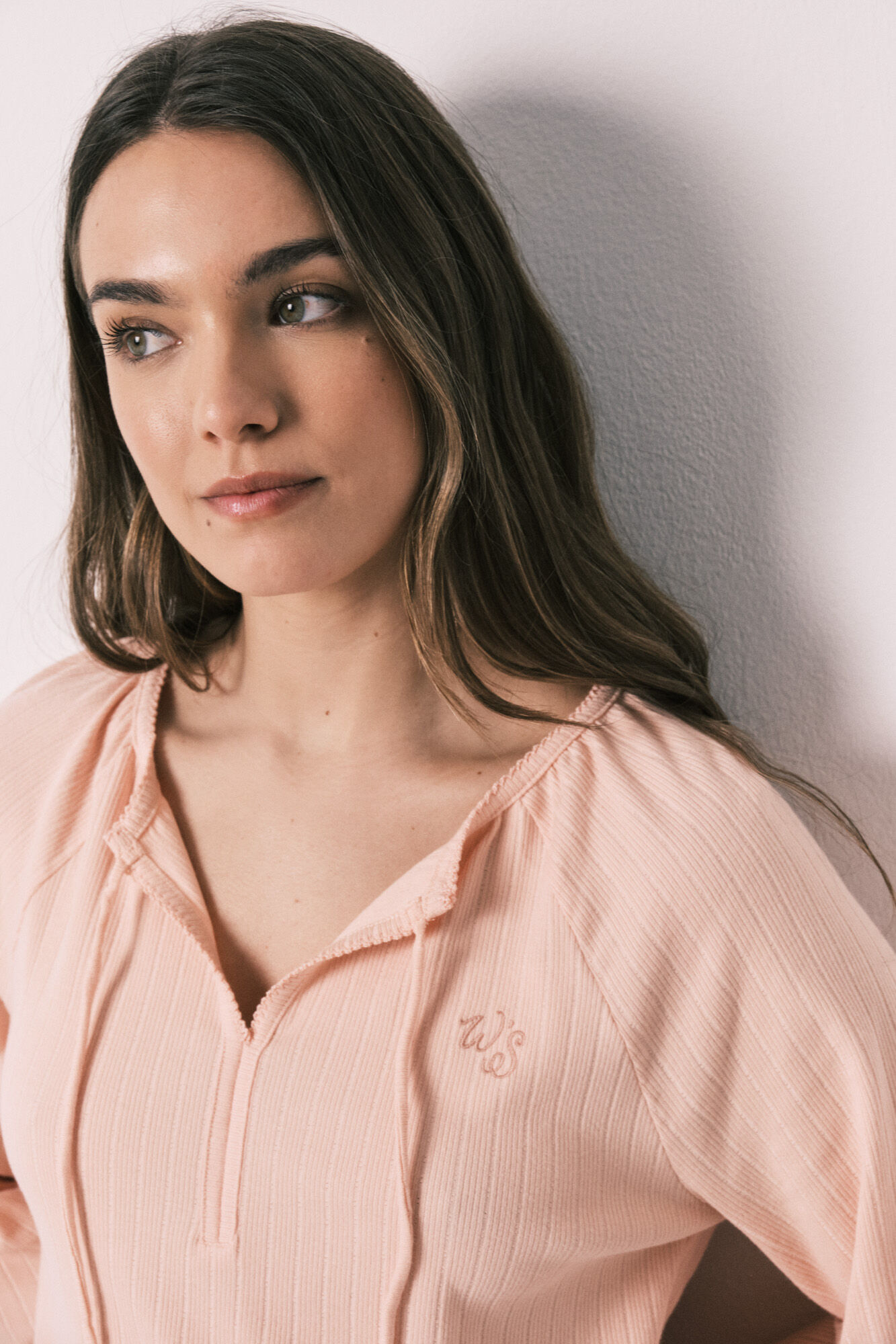 Women'secret Camisa de dormir midi canelada em algod&atilde;o rosa