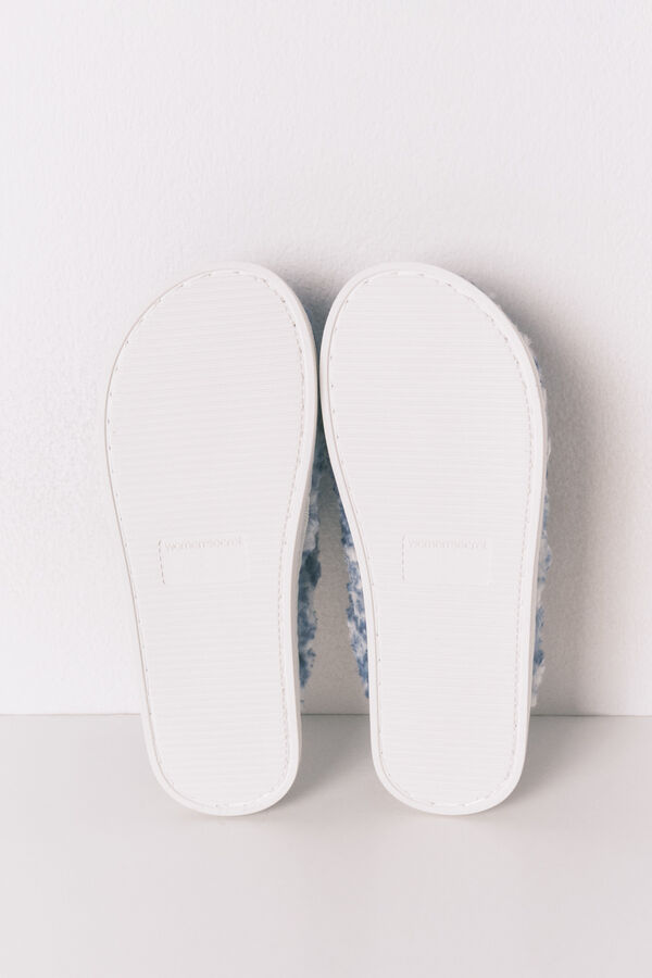 Women'secret Chinelos de quarto com remendo de borrego brilhante azul