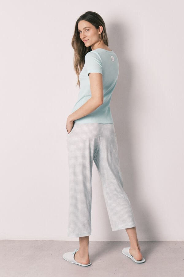 Women'secret Pijama manga corta verde cuadros Vichy verde