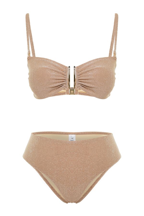 Trendyol Biqu&iacute;ni reto com detalhe prateado cru