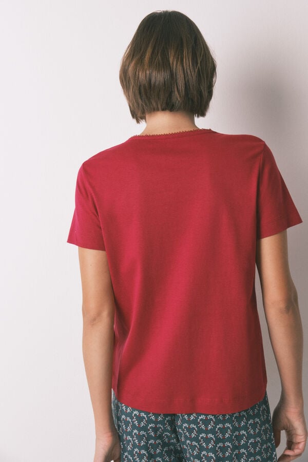 Women'secret T-shirt vermelha de manga curta 100% algod&atilde;o vermelho