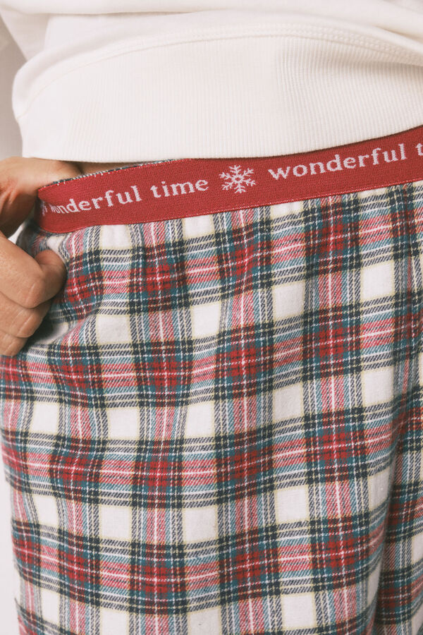 Women'secret Pijama de sweatshirt e calças xadrez bege