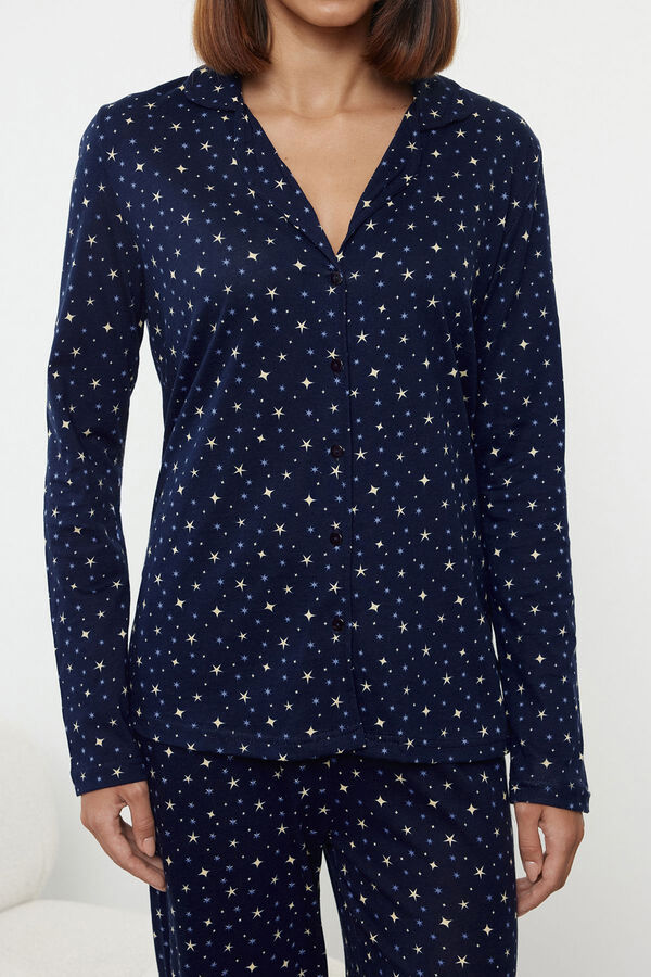 Trendyol Conjunto de pijama azul marinho com estampado galáctica  azul