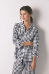 Women'secret Pijama camiseiro xadrez Smiley 100% algodão azul