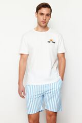 Trendyol Conjunto de pijama curto &agrave;s riscas bege