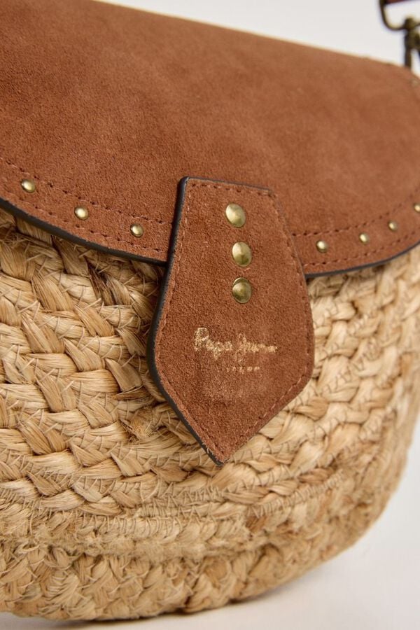 Pepe Jeans Mala meia-lua em r&aacute;fia com tachas cru