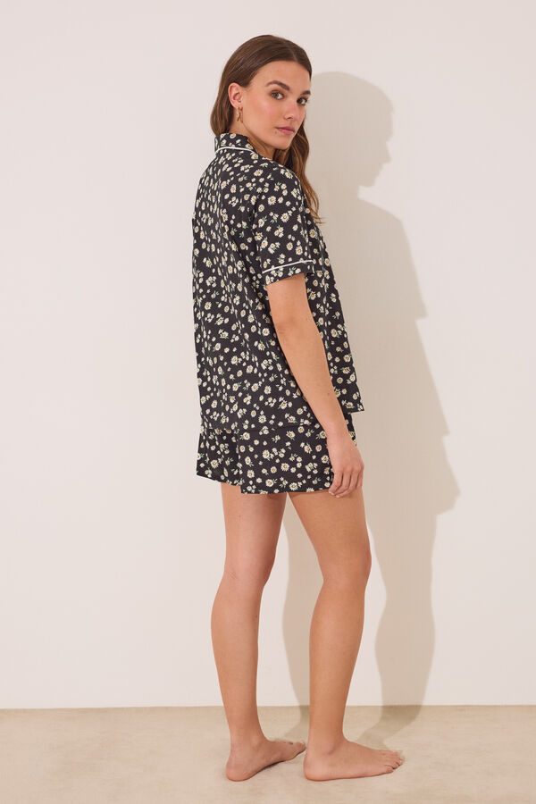 Women'secret Pijama camisero corto 100% algodón flores negro