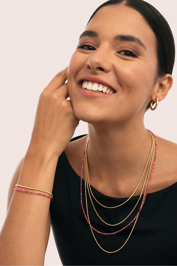Singularu Colar Cleopatra Pink A&ccedil;o Banho Ouro estampado