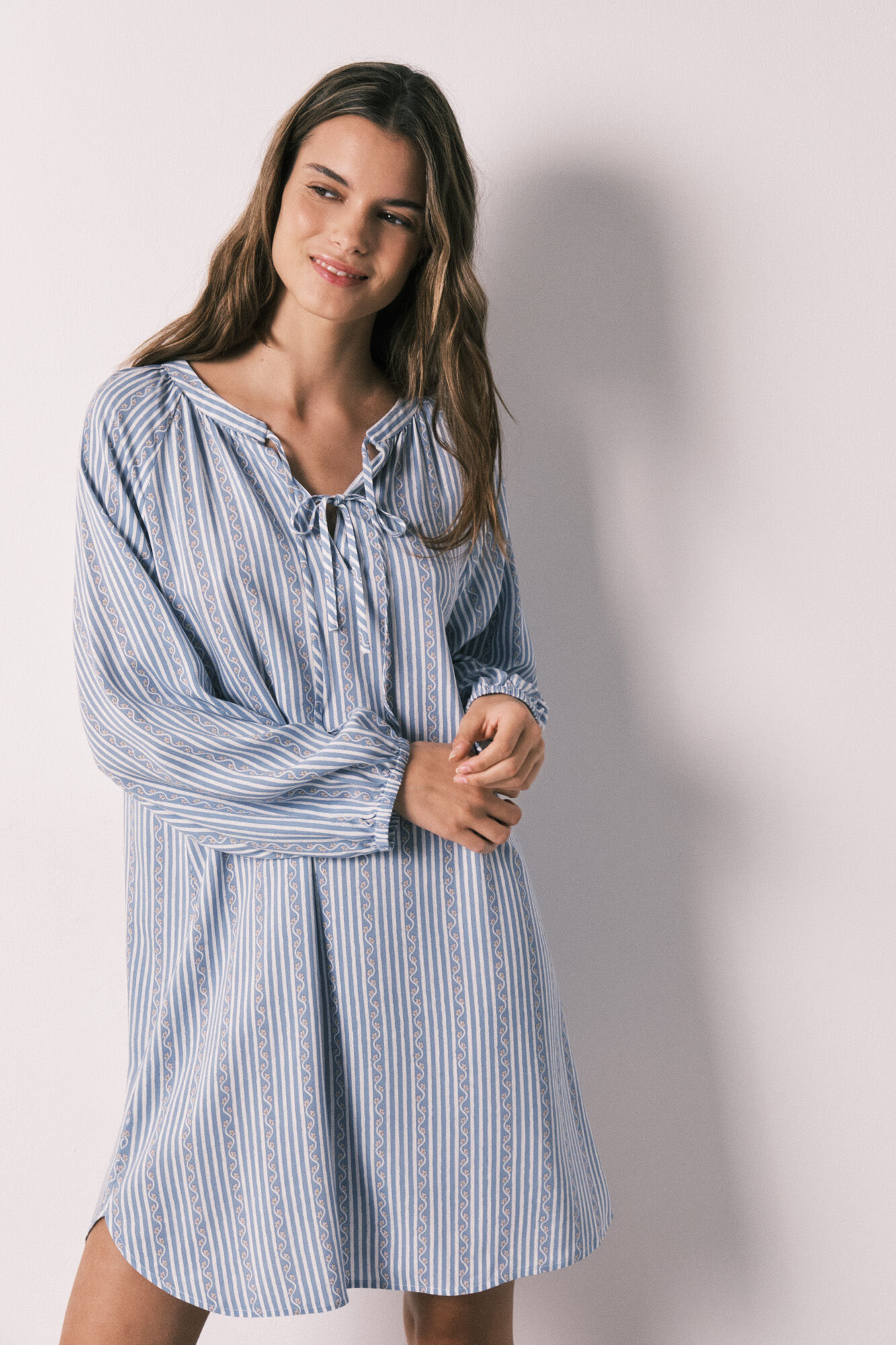 Women'secret Camisola curta em viscose estampado riscas azul