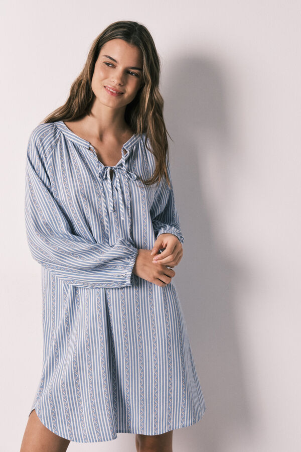 Women'secret Camisola curta em viscose estampado riscas azul azul