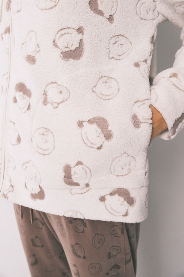 Women'secret Robe curta de pele de borrego branca do Snoopy bege